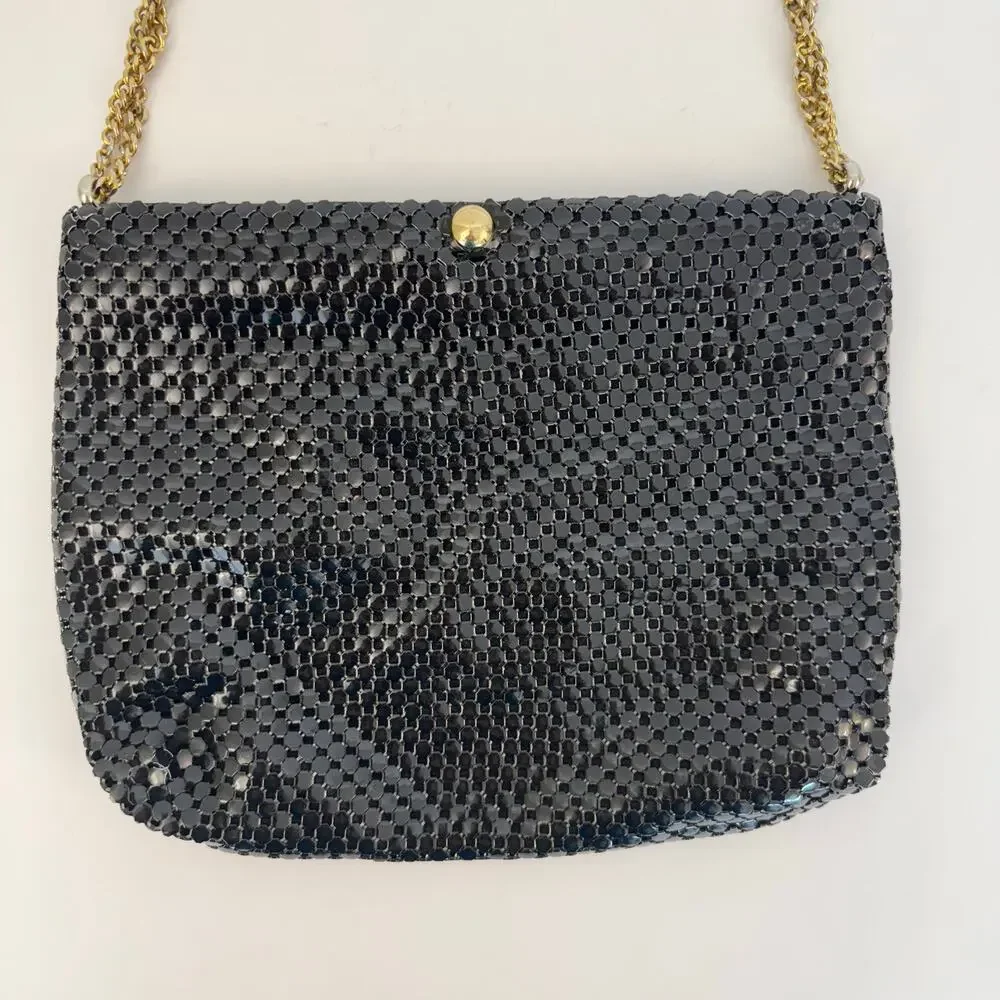 Whiting and David Metal Mesh Black Shoulder Bag Clutch Convertible Strap